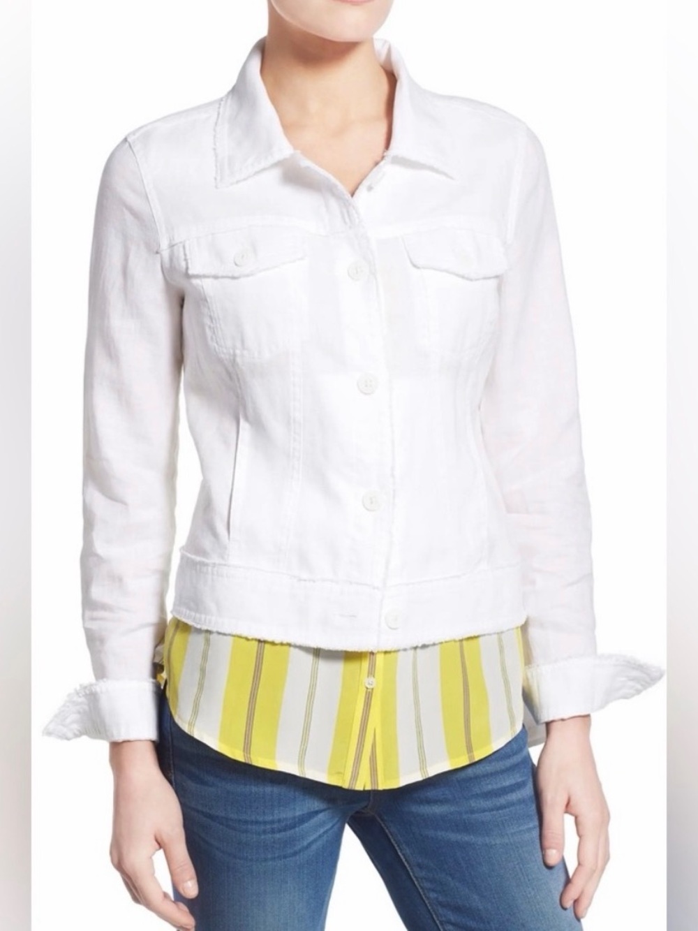 Tommy Bahama White Linen Jacket Two Palms Raw-Edge Small Classic Button-Front - Picture 3 of 13